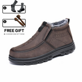 (Limited Time Discount 70% off)Men's Winter Warm Genuine Leather Flannel Lined Orthopedic Boots Arch Support Waterproof Non-Slip Boots