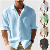 Men's casual lapel solid color long sleeve button top