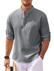 Men's Stand Collar Open Button Shirt Casual Shirt Tops