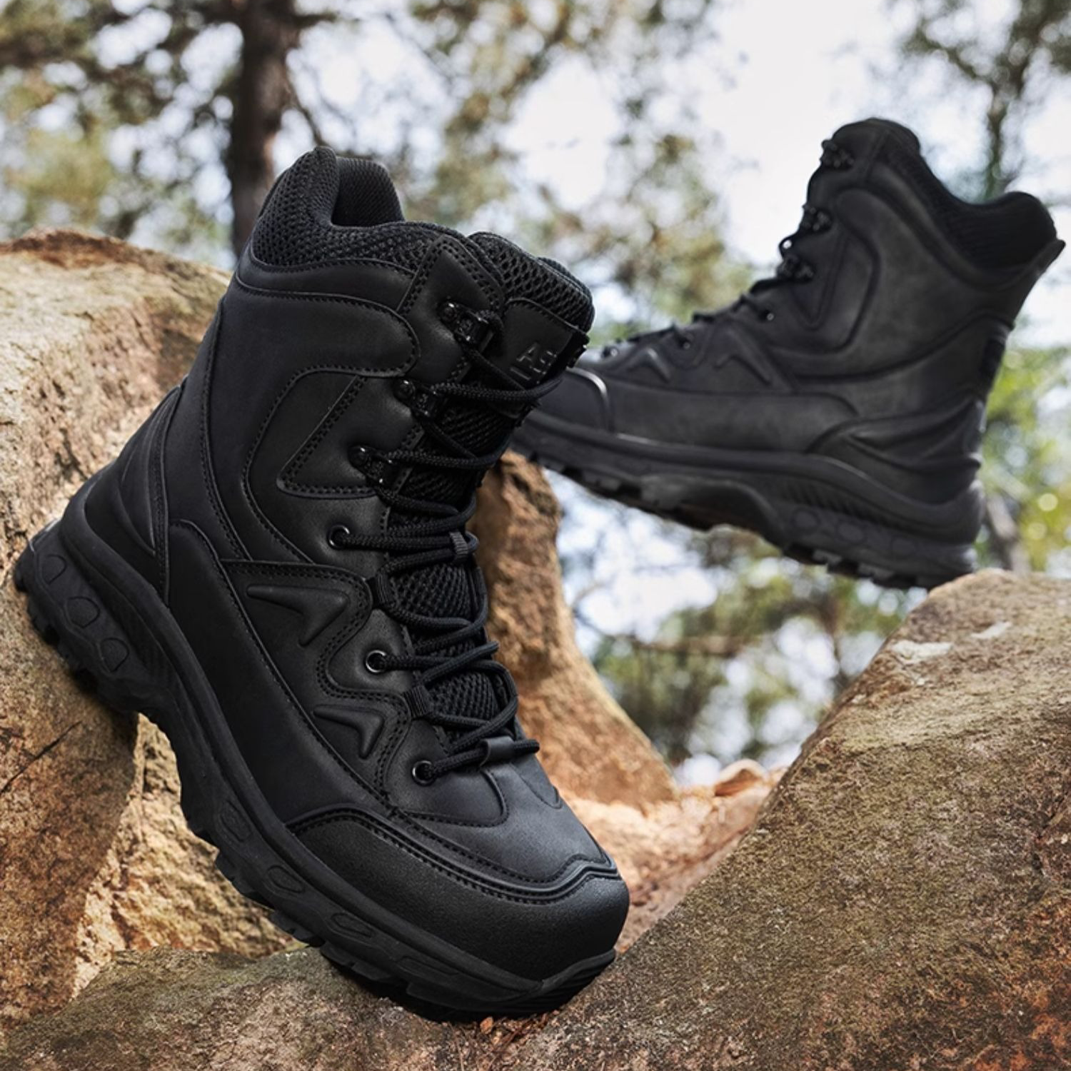 (Limited Time Discount 49% off)Men's Waterproof Ankle Support Tactical Boots Military Anti-Puncture Wide Toe Box Hiking Boots