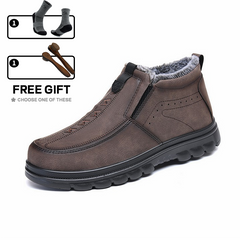 (Limited Time Discount 70% off)Men's Winter Warm Genuine Leather Flannel Lined Orthopedic Boots Arch Support Waterproof Non-Slip Boots