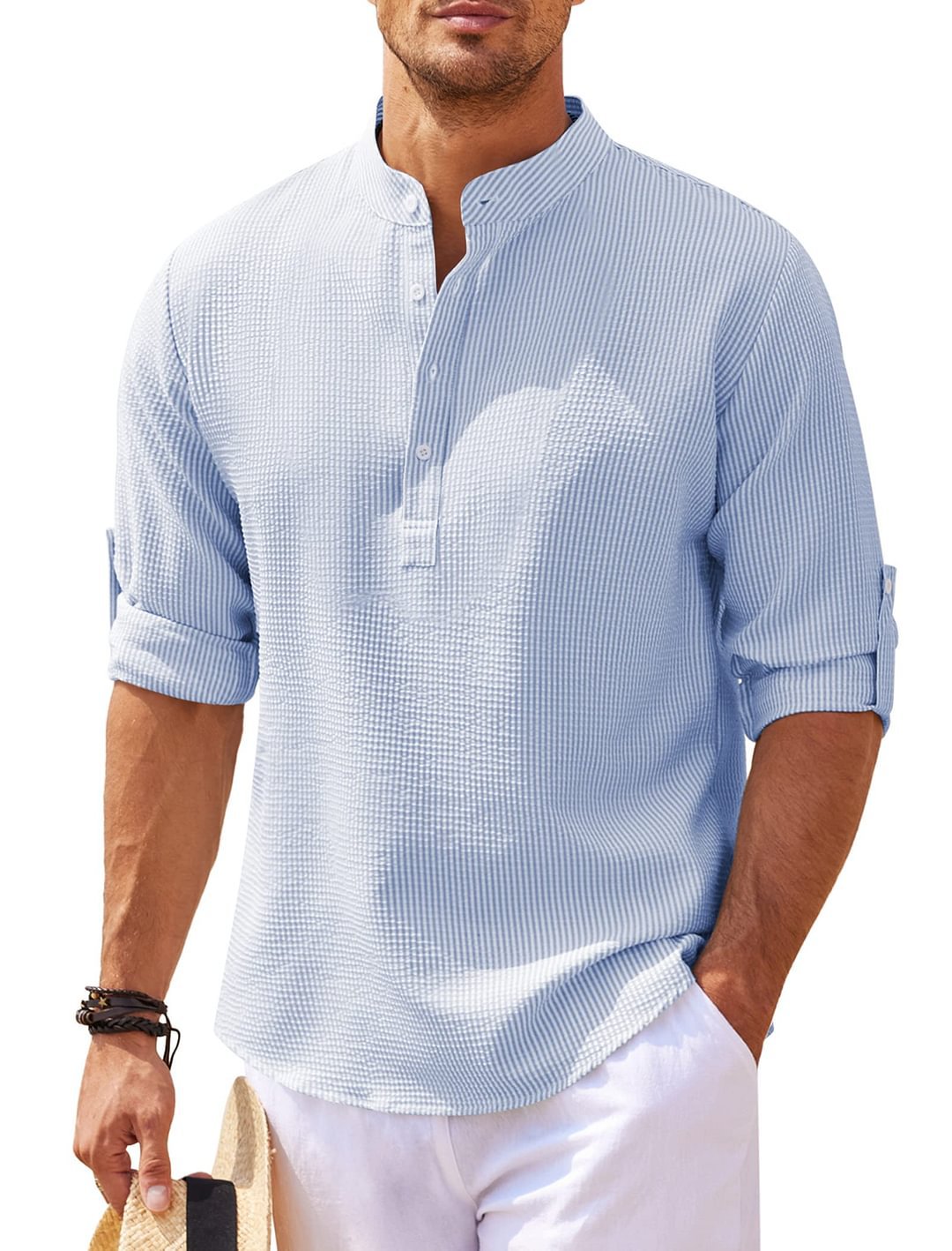 Men's Stand Collar Open Button Shirt Casual Shirt Tops