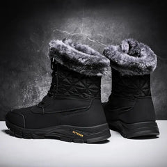(Limited Time Sale 49%off)Men's Winter Warm Thick Leather Platform Fur Lined Snow Boots Waterproof Non-slip Wear-resistant Winter Boots