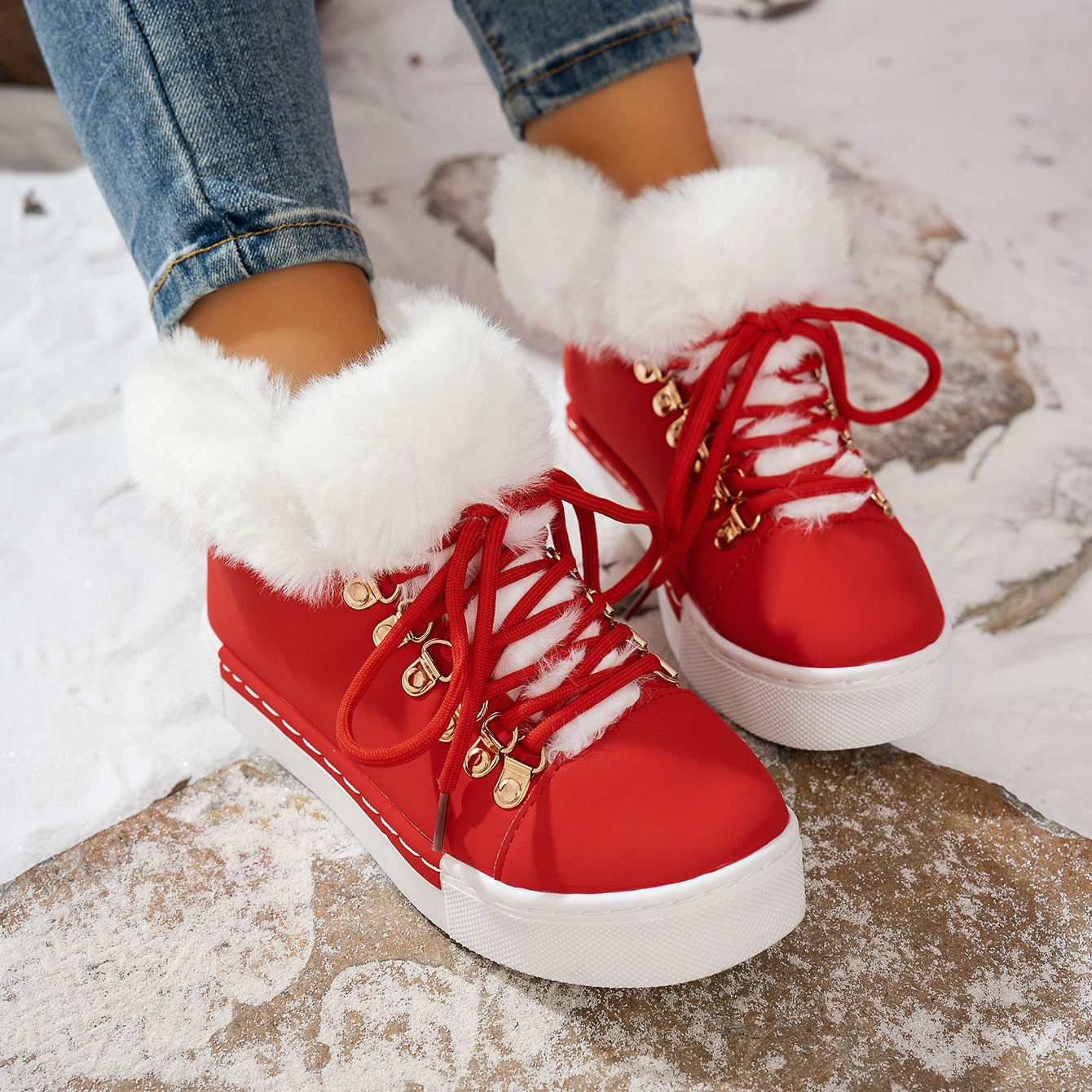 Women's Winter Thick Wool Lace-up Warm Boots
