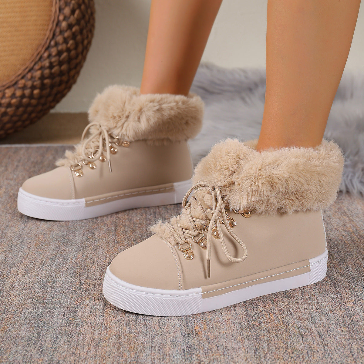 Women's Winter Thick Wool Lace-up Warm Boots