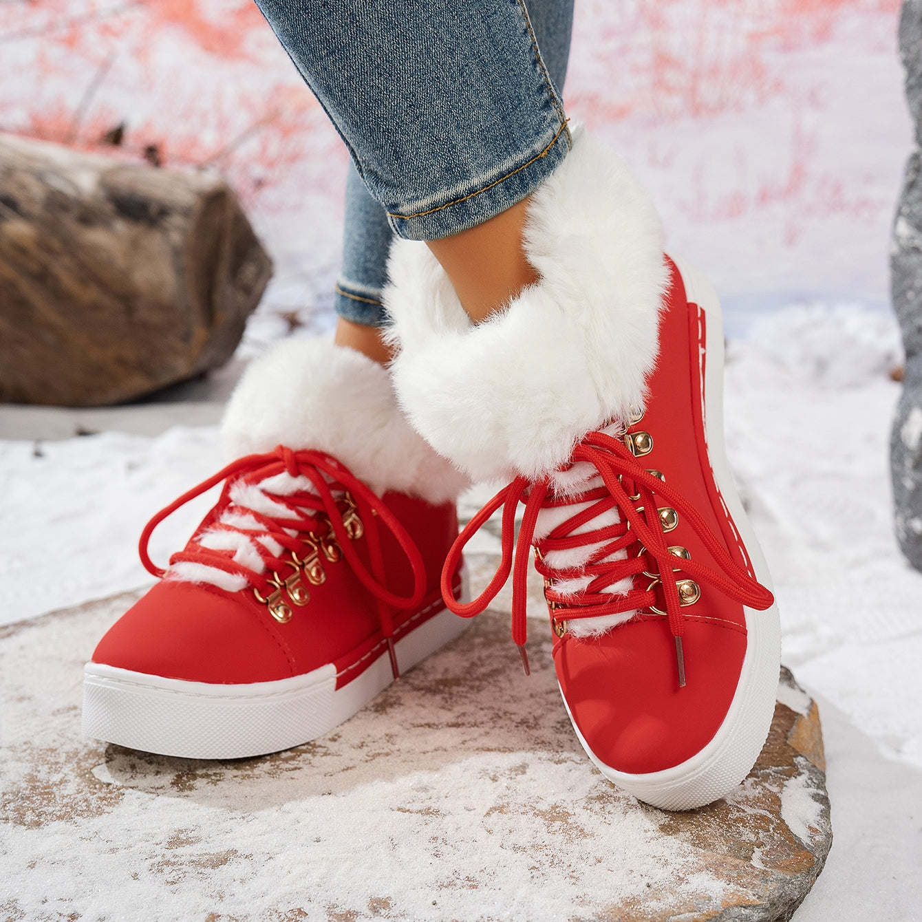 Women's Winter Thick Wool Lace-up Warm Boots