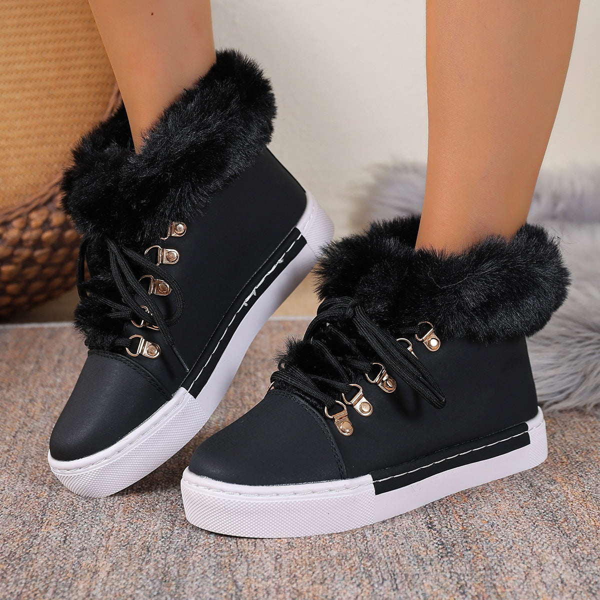 Women's Winter Thick Wool Lace-up Warm Boots