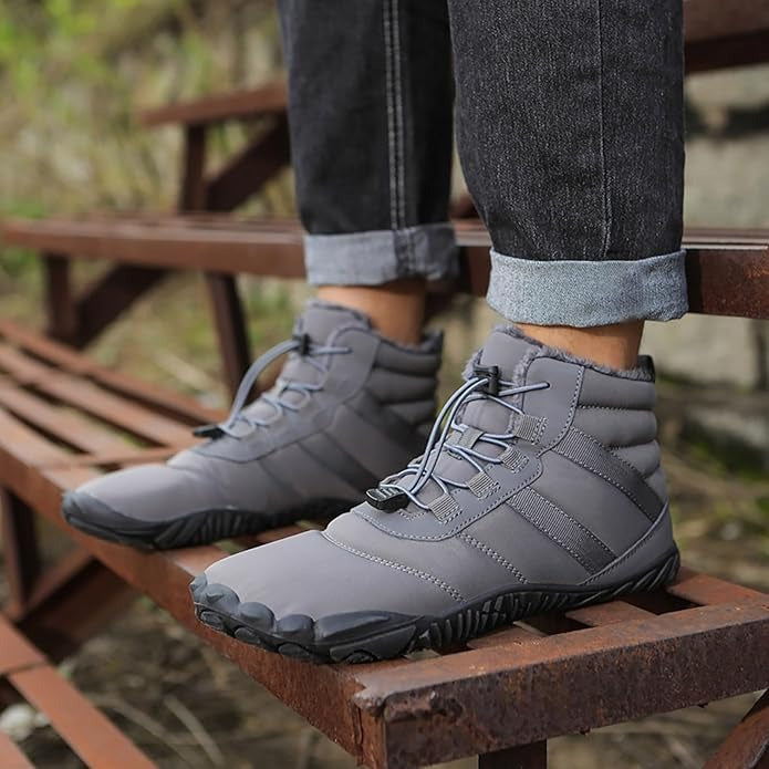 Men's Warm Fleece Barefoot Boots Wide Toe Orthopedic Support Snow Boots Waterproof Non-Slip Winter Boots