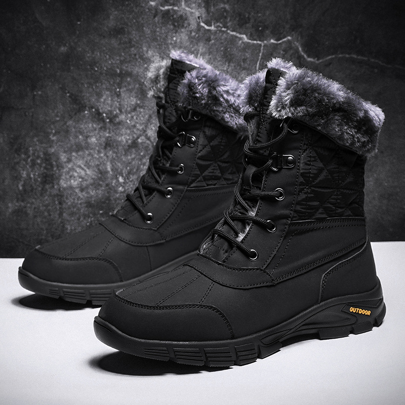 (Limited Time Sale 49%off)Men's Winter Warm Thick Leather Platform Fur Lined Snow Boots Waterproof Non-slip Wear-resistant Winter Boots